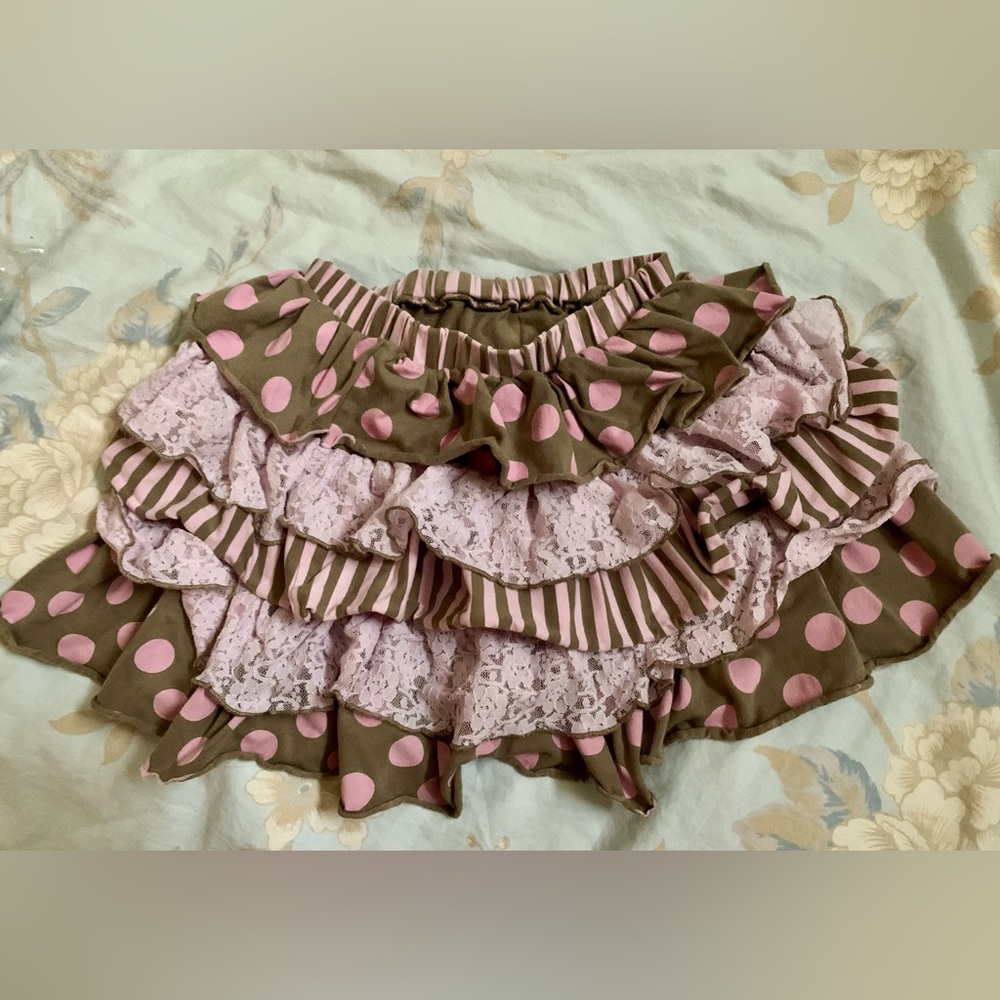 Mustard Pie Easter spring Pink Polka Dot & Lace Ruffle Skirt sz 10 yrs